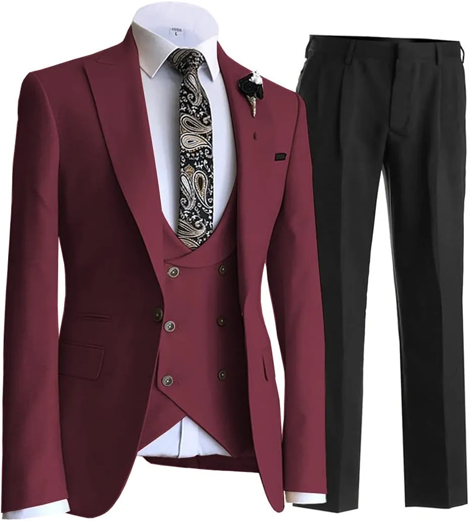 Men's 3 Piece Suit Stylish Business Tux Slim Fit Suit Set- Blazer, Pants, Vest