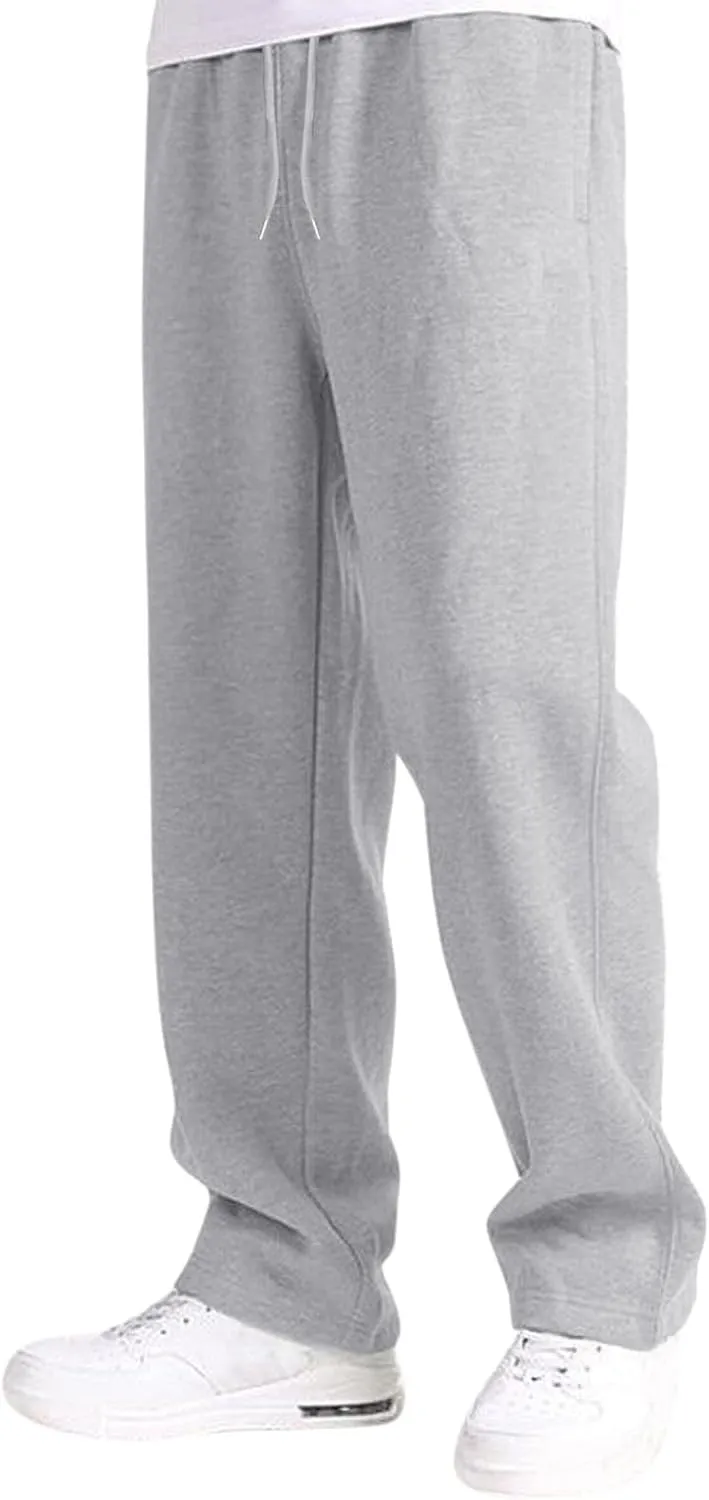 Men's Baggy Sweatpants Fleece Straight Leg Jogger Workout Casual Pant Loose Athletic Trousers Elastic Waist Pockets