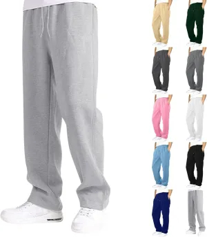 Men's Baggy Sweatpants Fleece Straight Leg Jogger Workout Casual Pant Loose Athletic Trousers Elastic Waist Pockets