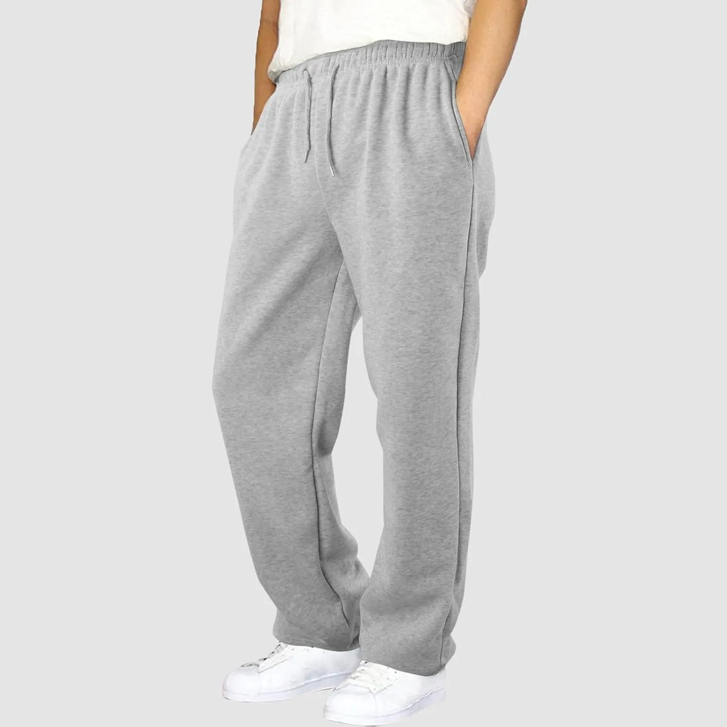 Men's Baggy Sweatpants Fleece Straight Leg Jogger Workout Casual Pant Loose Athletic Trousers Elastic Waist Pockets