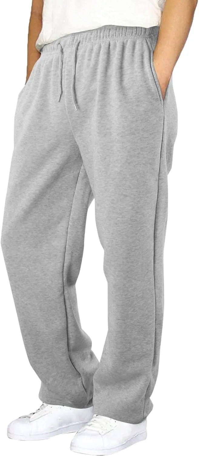 Men's Baggy Sweatpants Fleece Straight Leg Jogger Workout Casual Pant Loose Athletic Trousers Elastic Waist Pockets