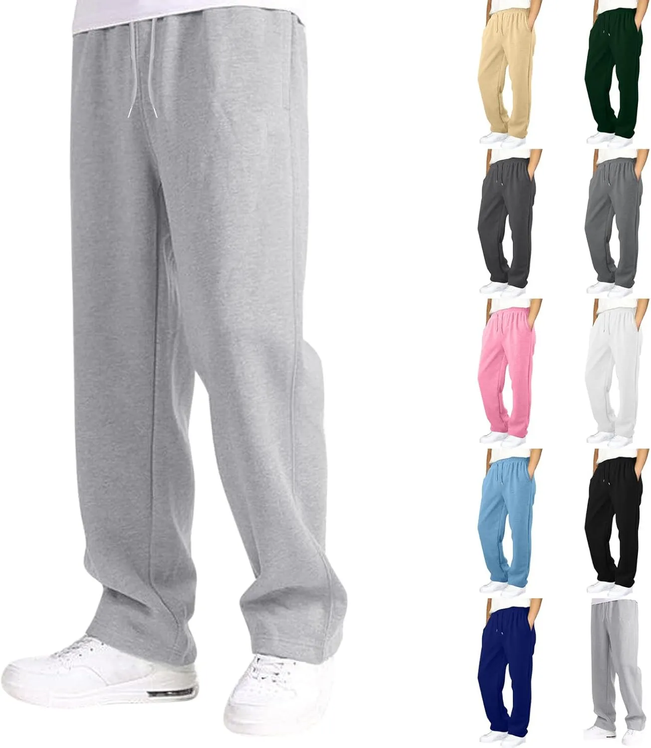 Men's Baggy Sweatpants Fleece Straight Leg Jogger Workout Casual Pant Loose Athletic Trousers Elastic Waist Pockets