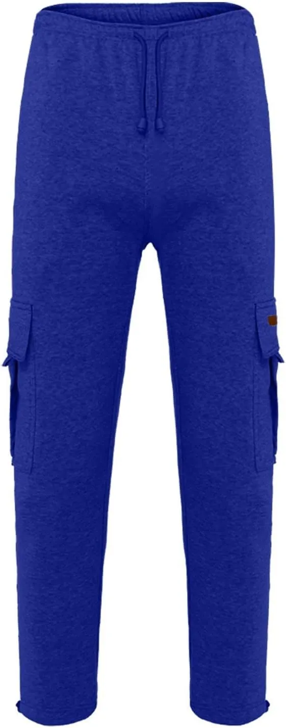 Mens Heavyweight Fleece Cargo Sweatpants Joggers Baggy Elastic Waist Drawstring Workout Pants with Pockets Winter