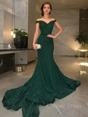 Mermaid Off-the-Shoulder Sweep Train Sequins Evening Dresses With Ruffles