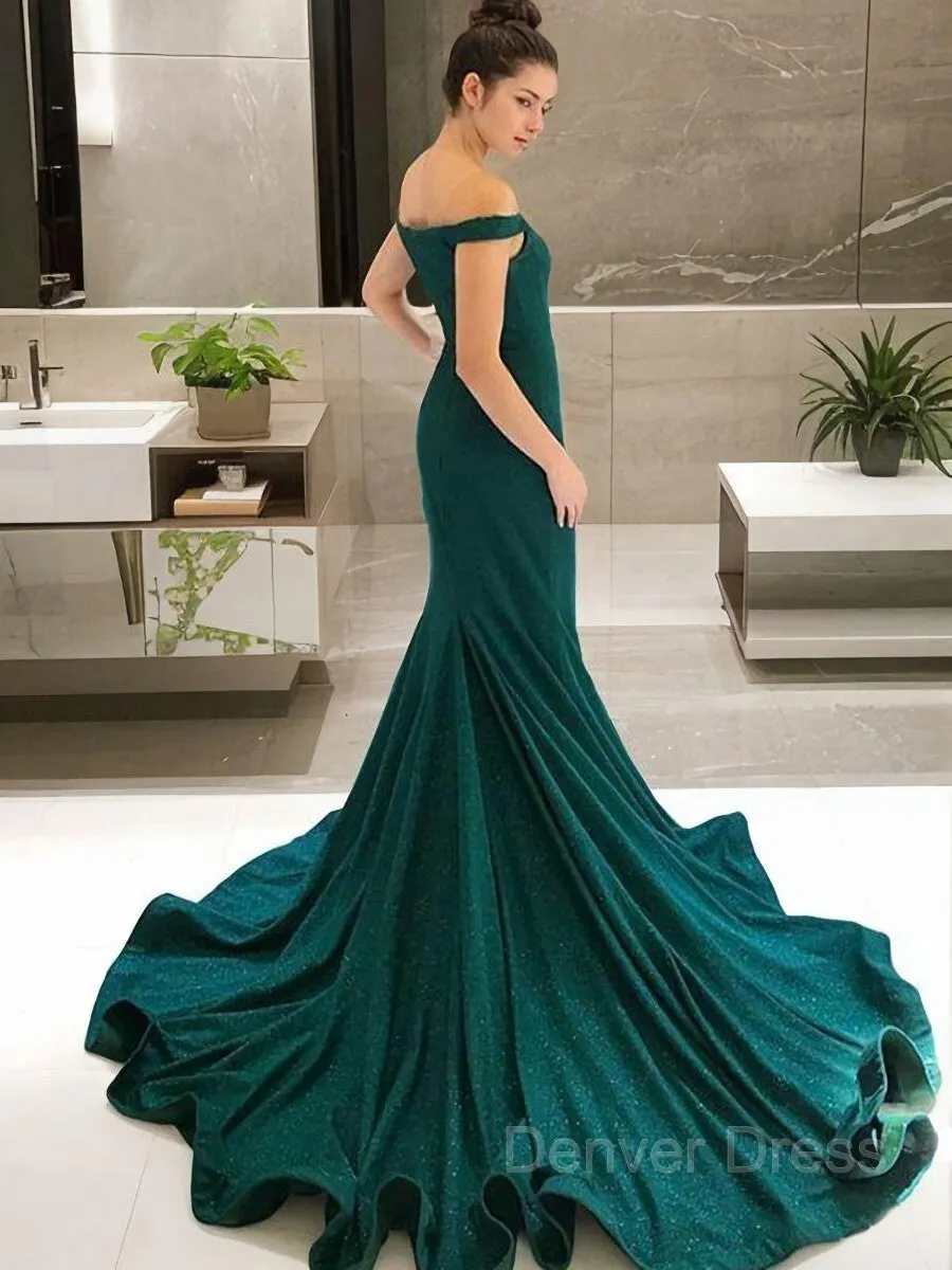 Mermaid Off-the-Shoulder Sweep Train Sequins Evening Dresses With Ruffles