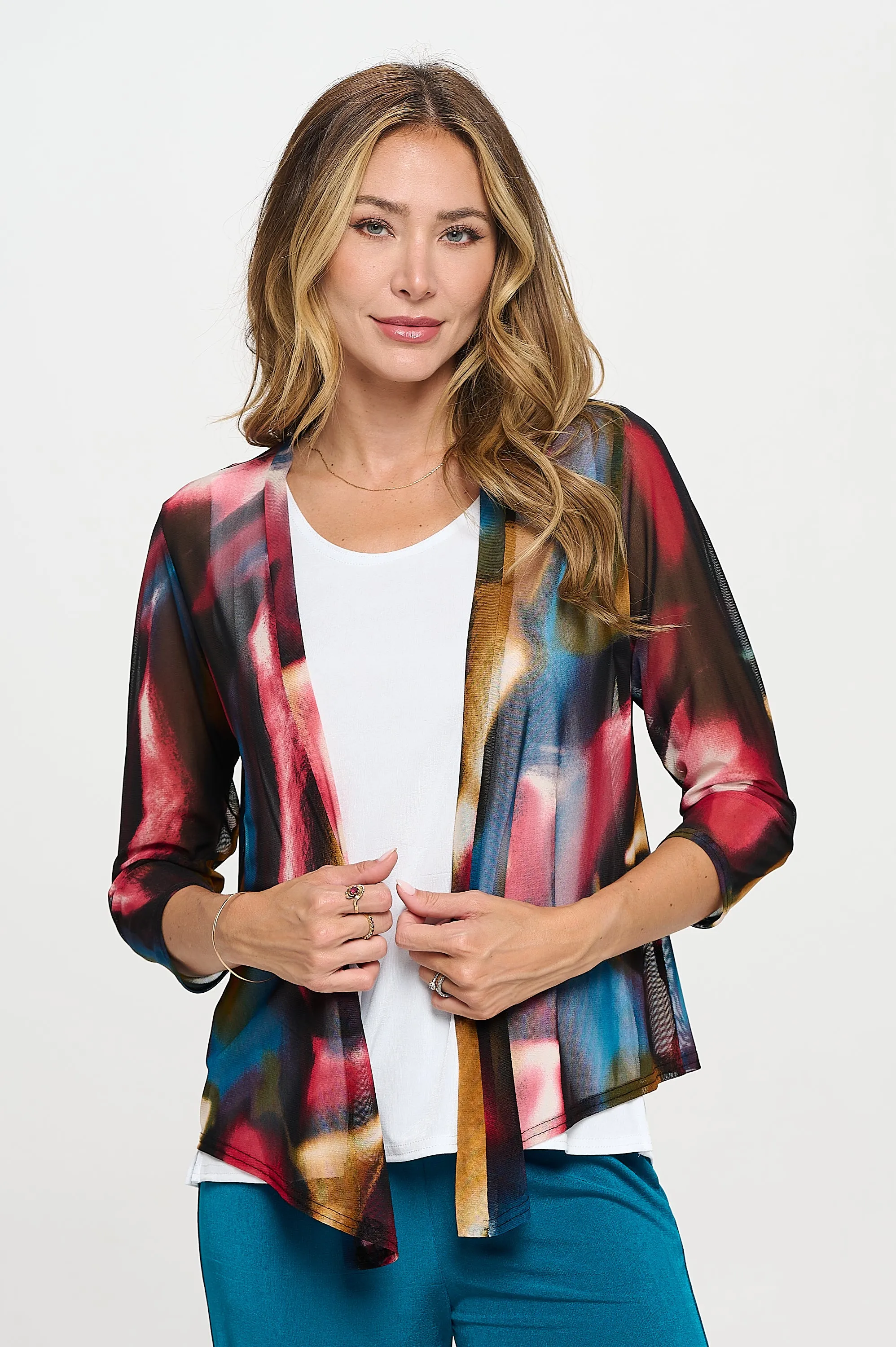Mesh Printed Cardigan-4082MR-QRP1-W456