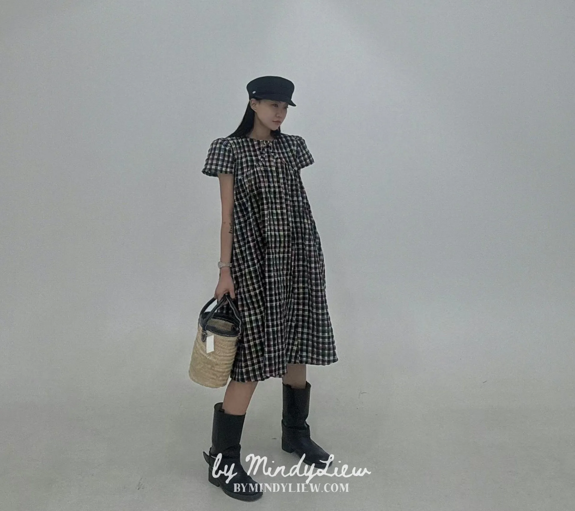 ML24609 Elegant Checked Dress