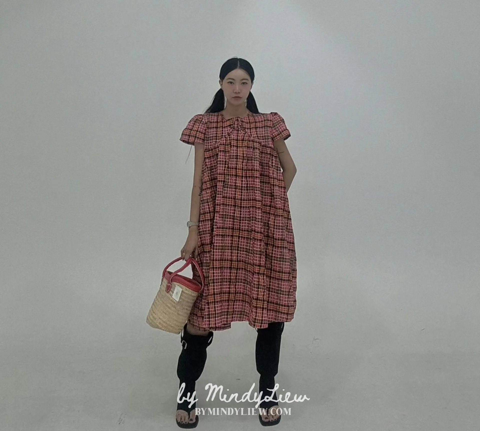ML24609 Elegant Checked Dress