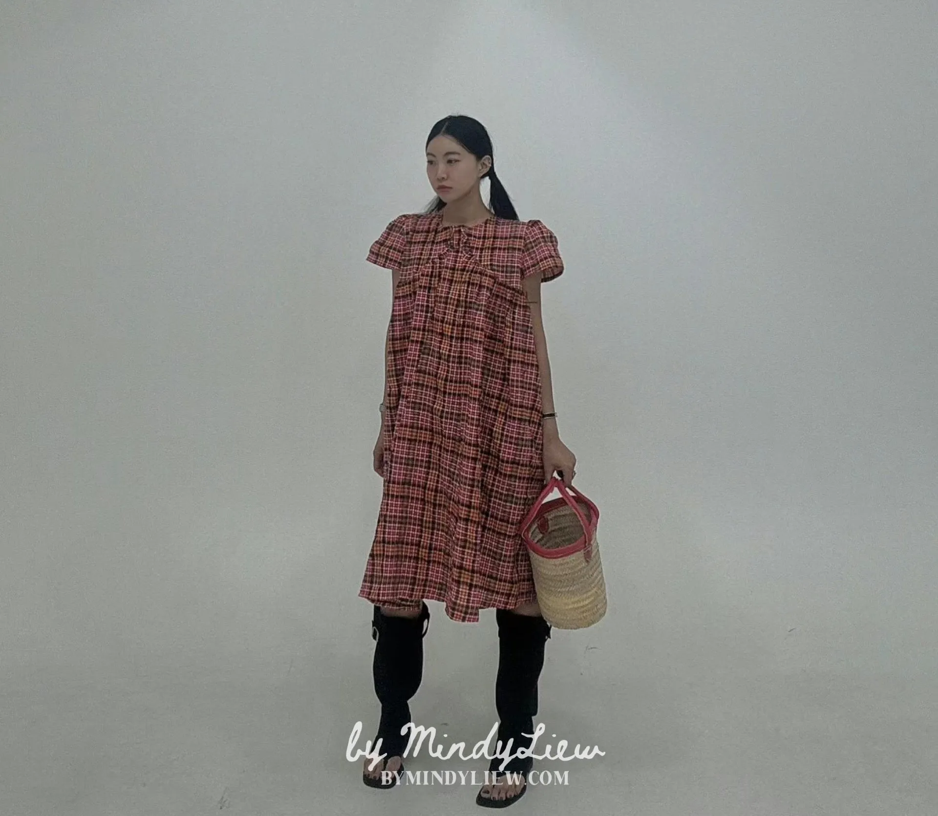 ML24609 Elegant Checked Dress