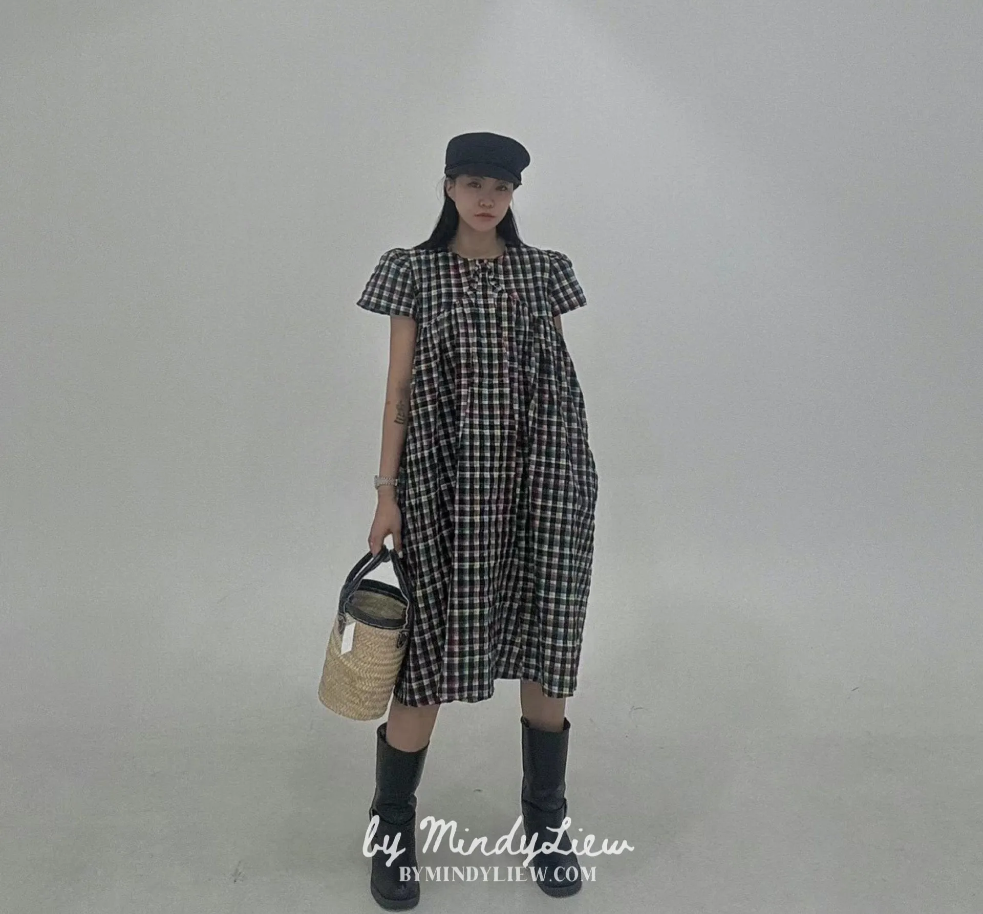 ML24609 Elegant Checked Dress