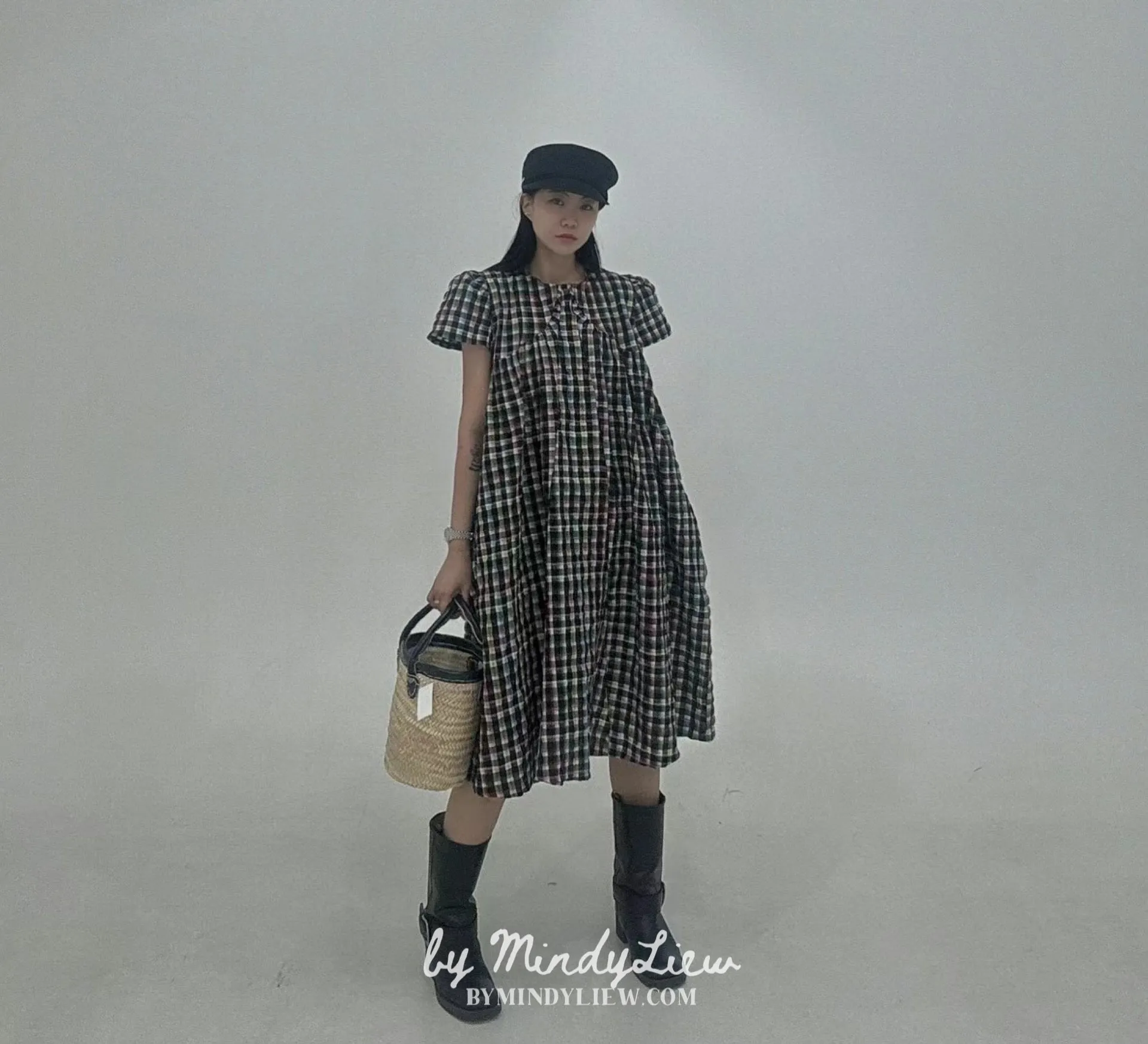 ML24609 Elegant Checked Dress