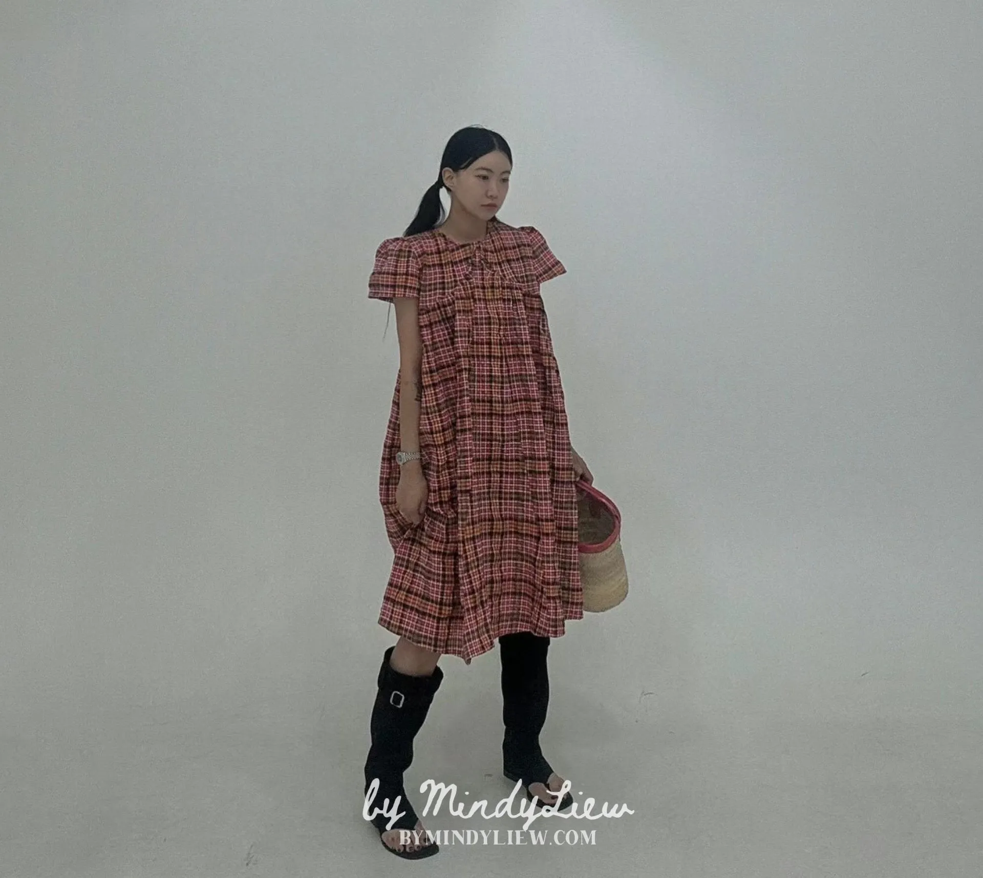 ML24609 Elegant Checked Dress