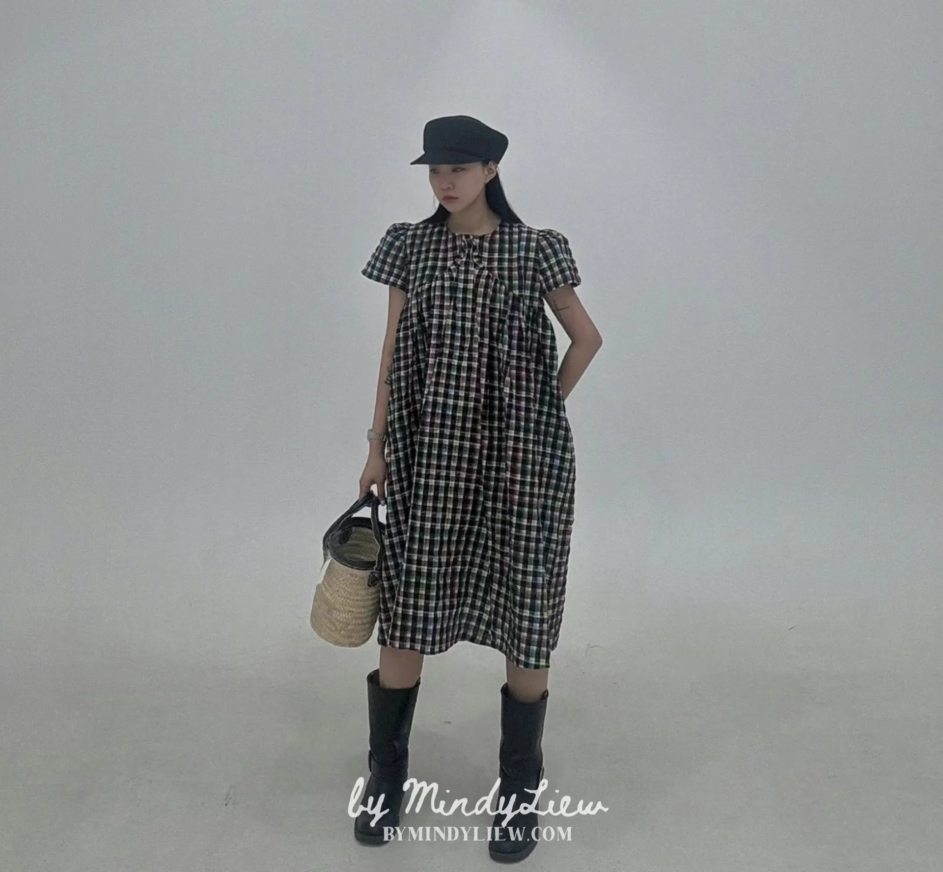 ML24609 Elegant Checked Dress