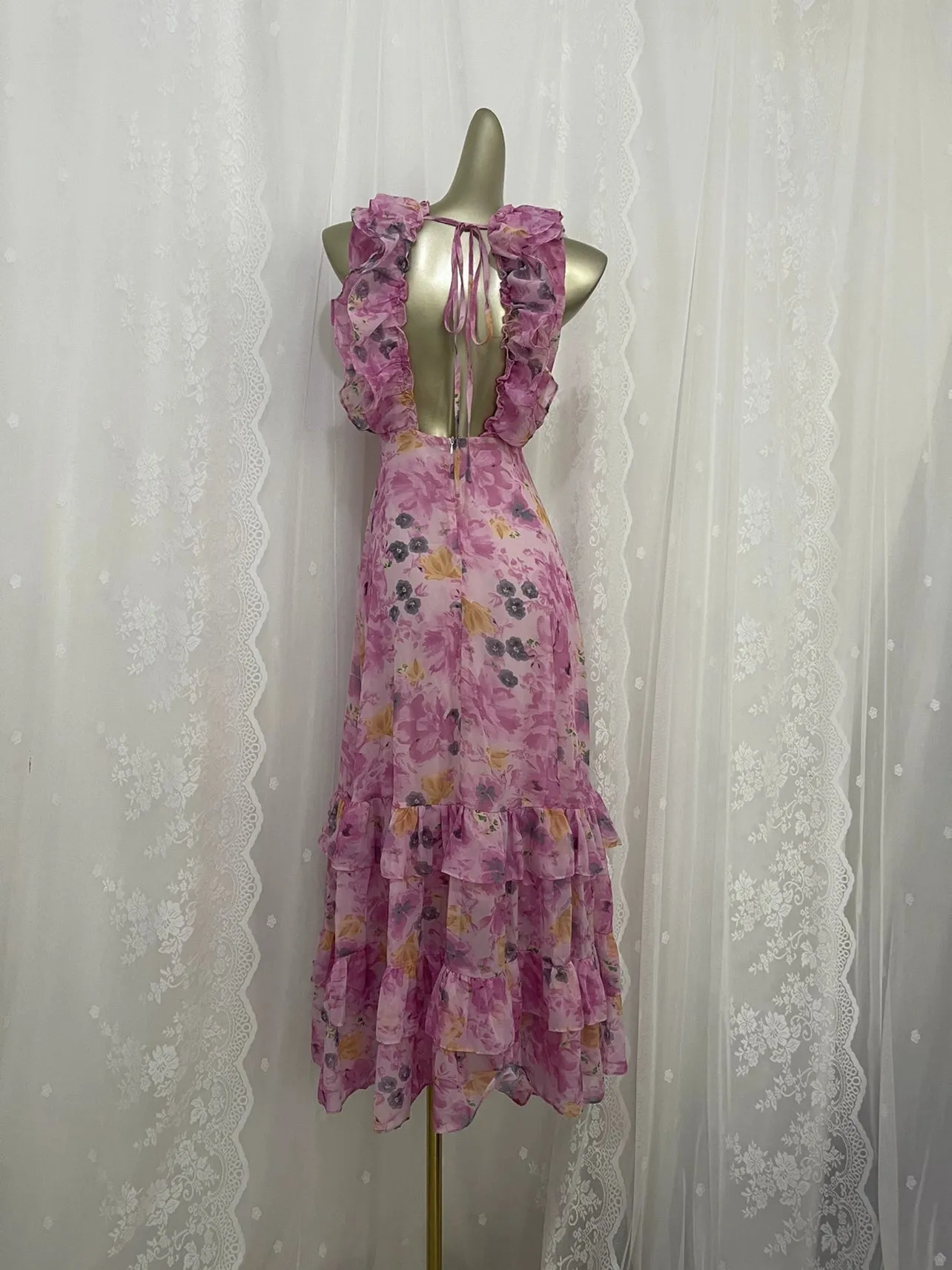 New floral dress summer ruffle holiday dress      S5466