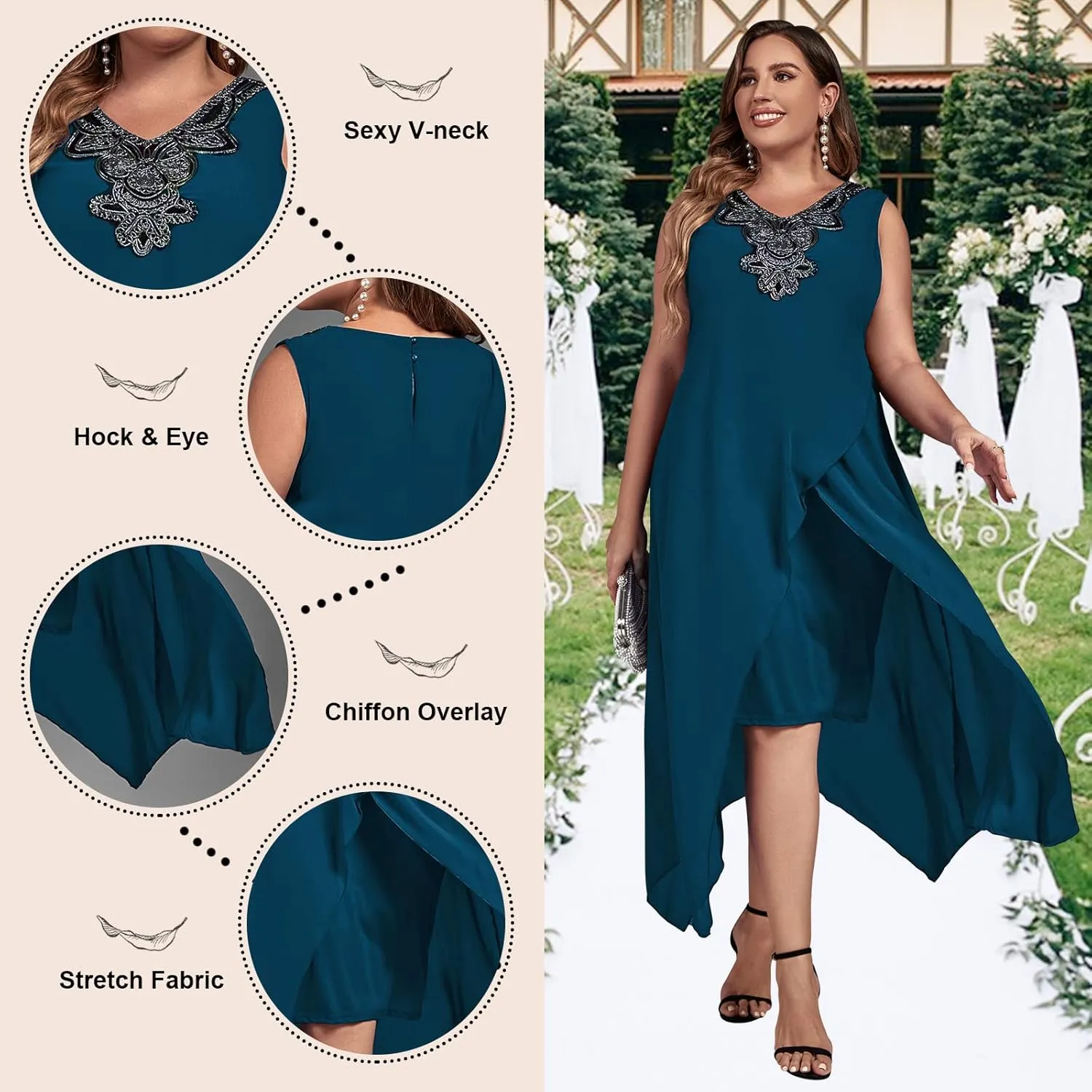 OCSTRADE Womens Plus Size Chiffon Dress Loose Sleeveless Flowy Cocktail Party Midi Dresses