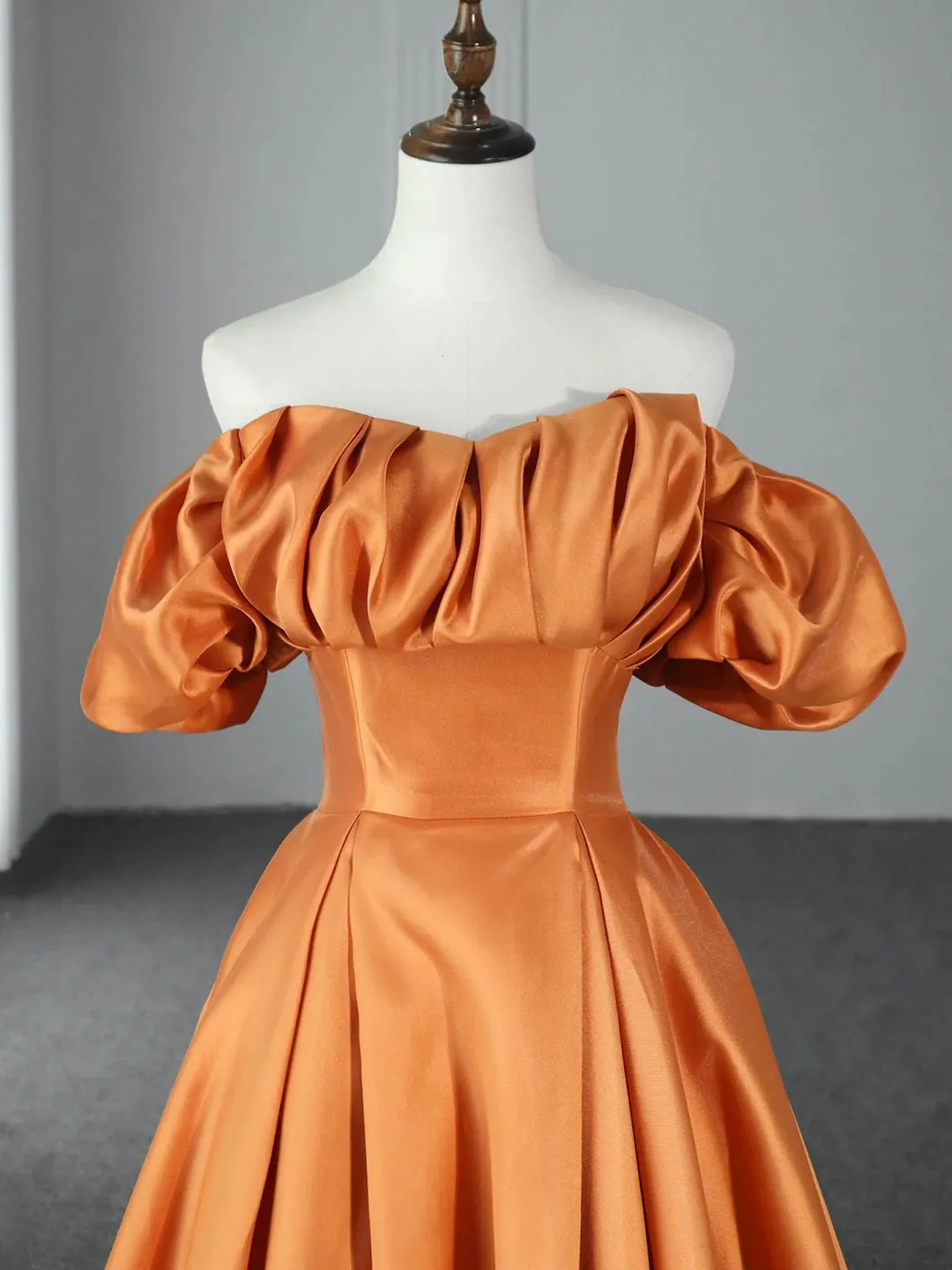 Orange Floor Length Satin Long Prom Dress Off the Shoulder Evening Party Dress