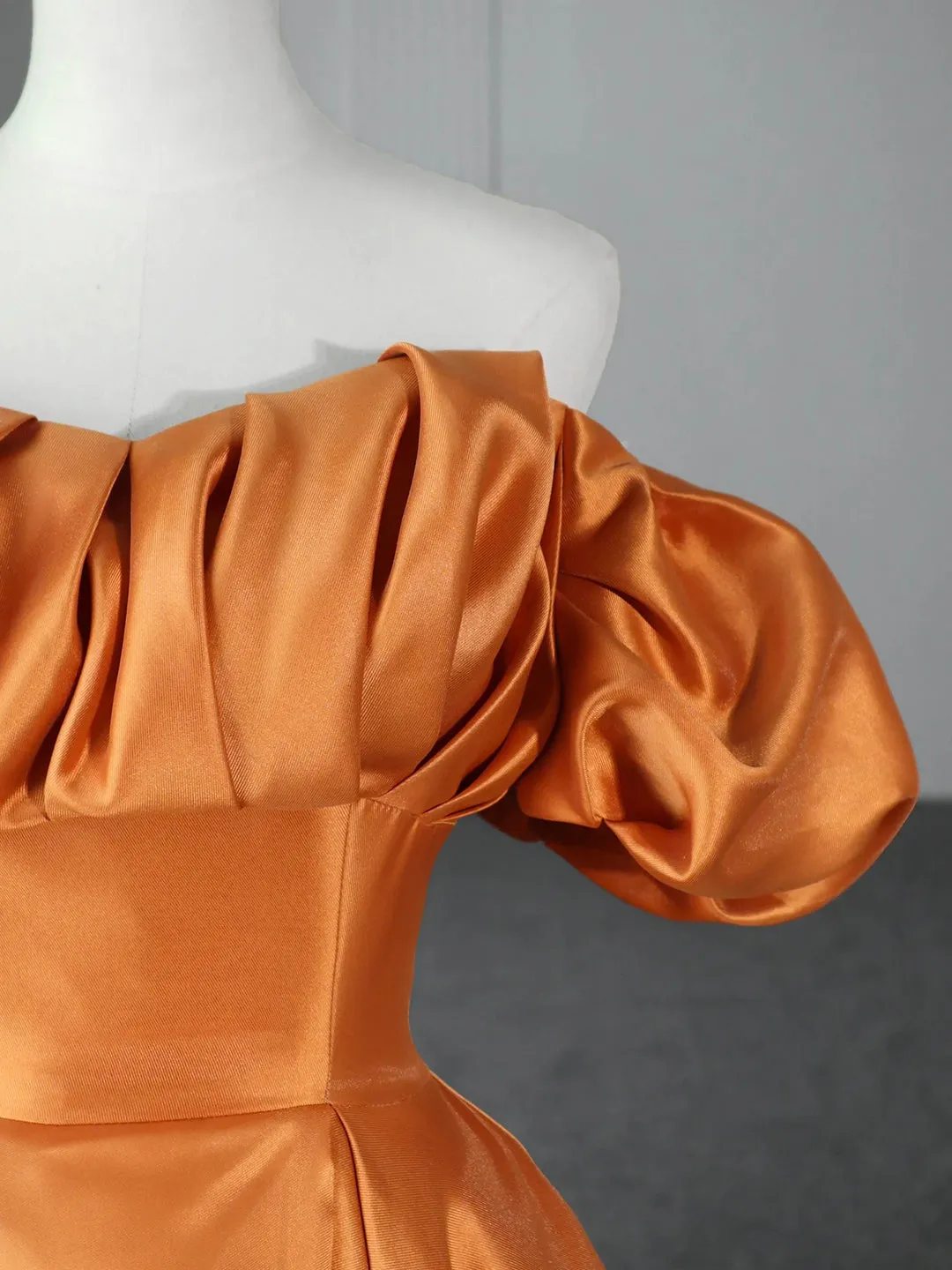 Orange Floor Length Satin Long Prom Dress Off the Shoulder Evening Party Dress