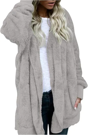 Oversized Warm Winter Coats Plus Size Warm Coat Lapel Double-Breasted Daily Outercoat with Flufff Coat with Pockets