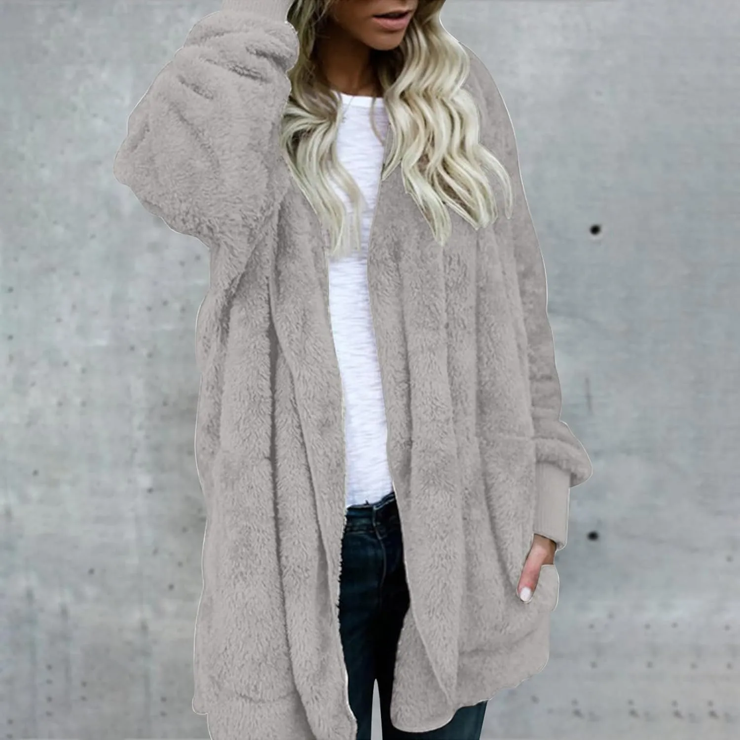 Oversized Warm Winter Coats Plus Size Warm Coat Lapel Double-Breasted Daily Outercoat with Flufff Coat with Pockets