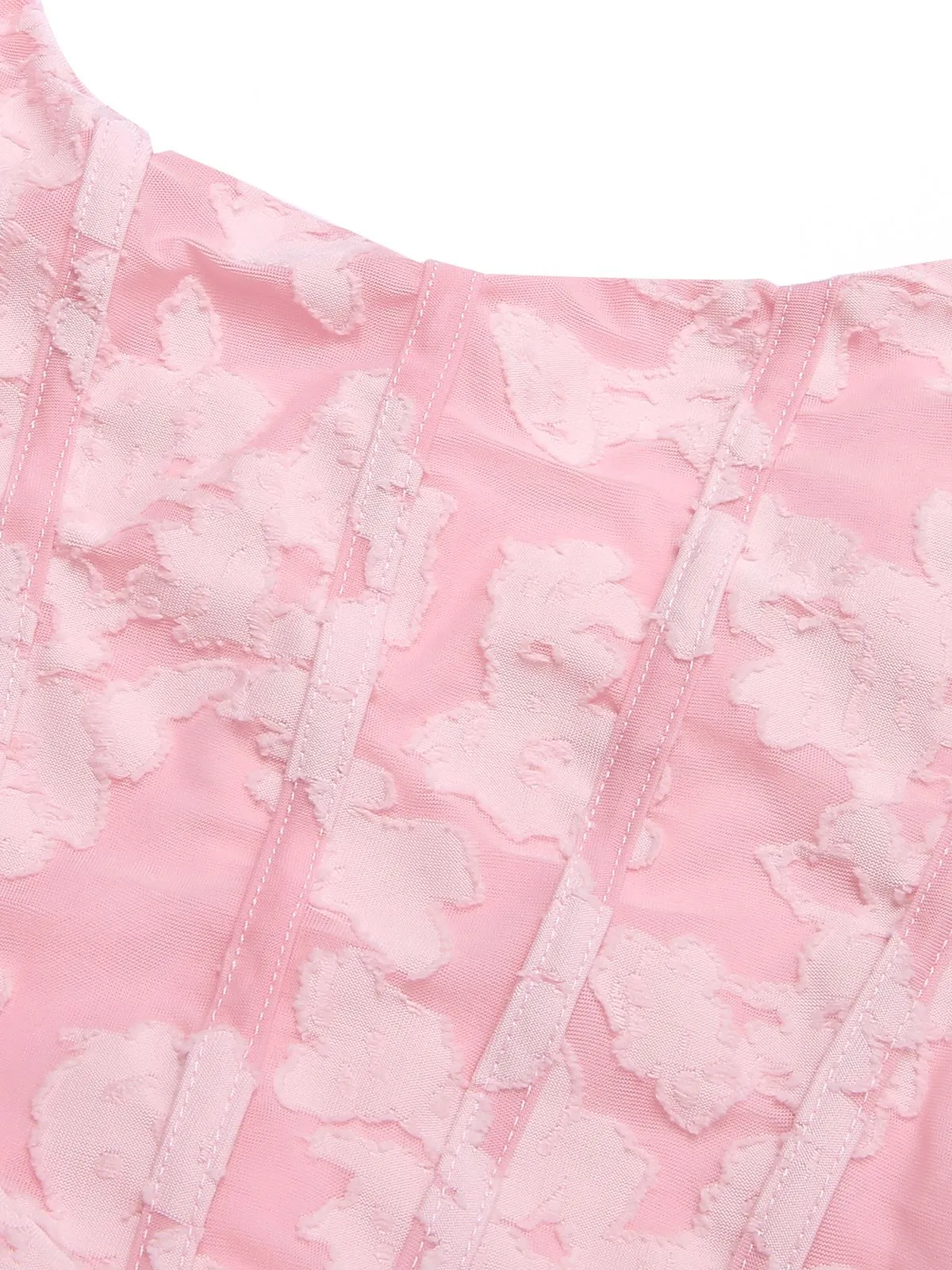 Pink 1930s Printed Textured Fishtail Strapless Dress