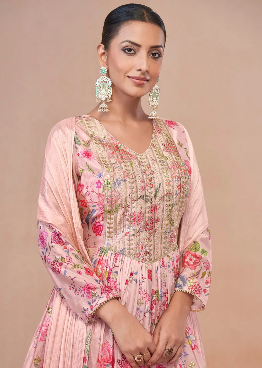 Pink Embroidered & Digital Printed Festive Gharara Suit