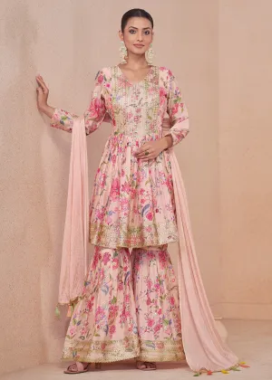 Pink Embroidered & Digital Printed Festive Gharara Suit