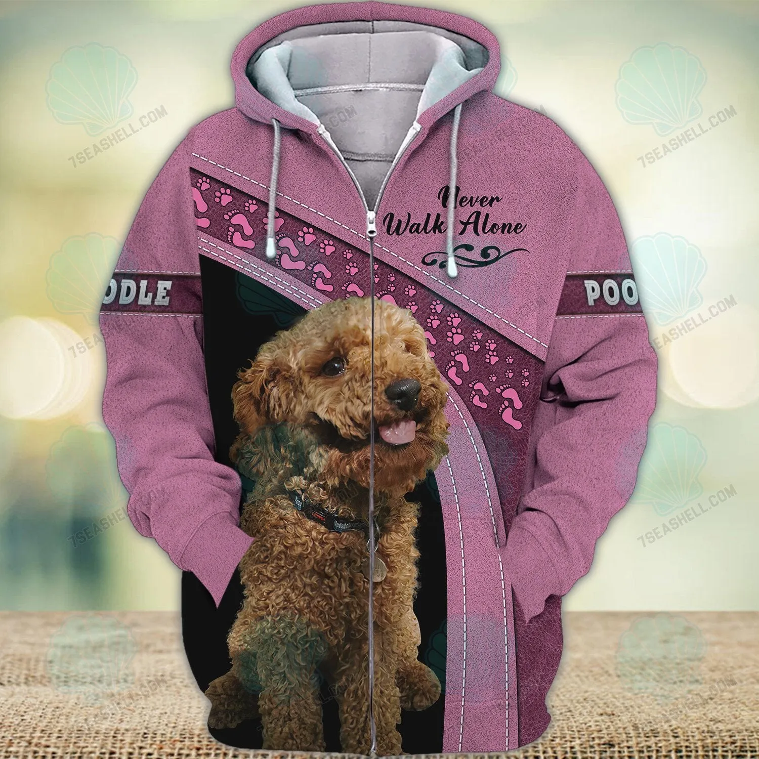 Poodle Love Pink Never Walk Alone 3D Full Print Shirts, Perfect Shirt for Labrador Retriever Dog Lovers