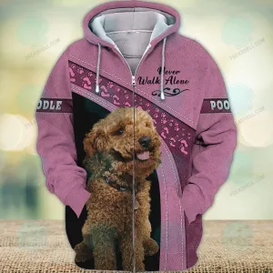 Poodle Love Pink Never Walk Alone 3D Full Print Shirts, Perfect Shirt for Labrador Retriever Dog Lovers