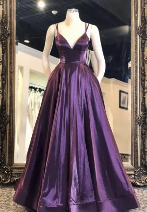 Purple Satin Long Prom Dress Evening Dress 3349