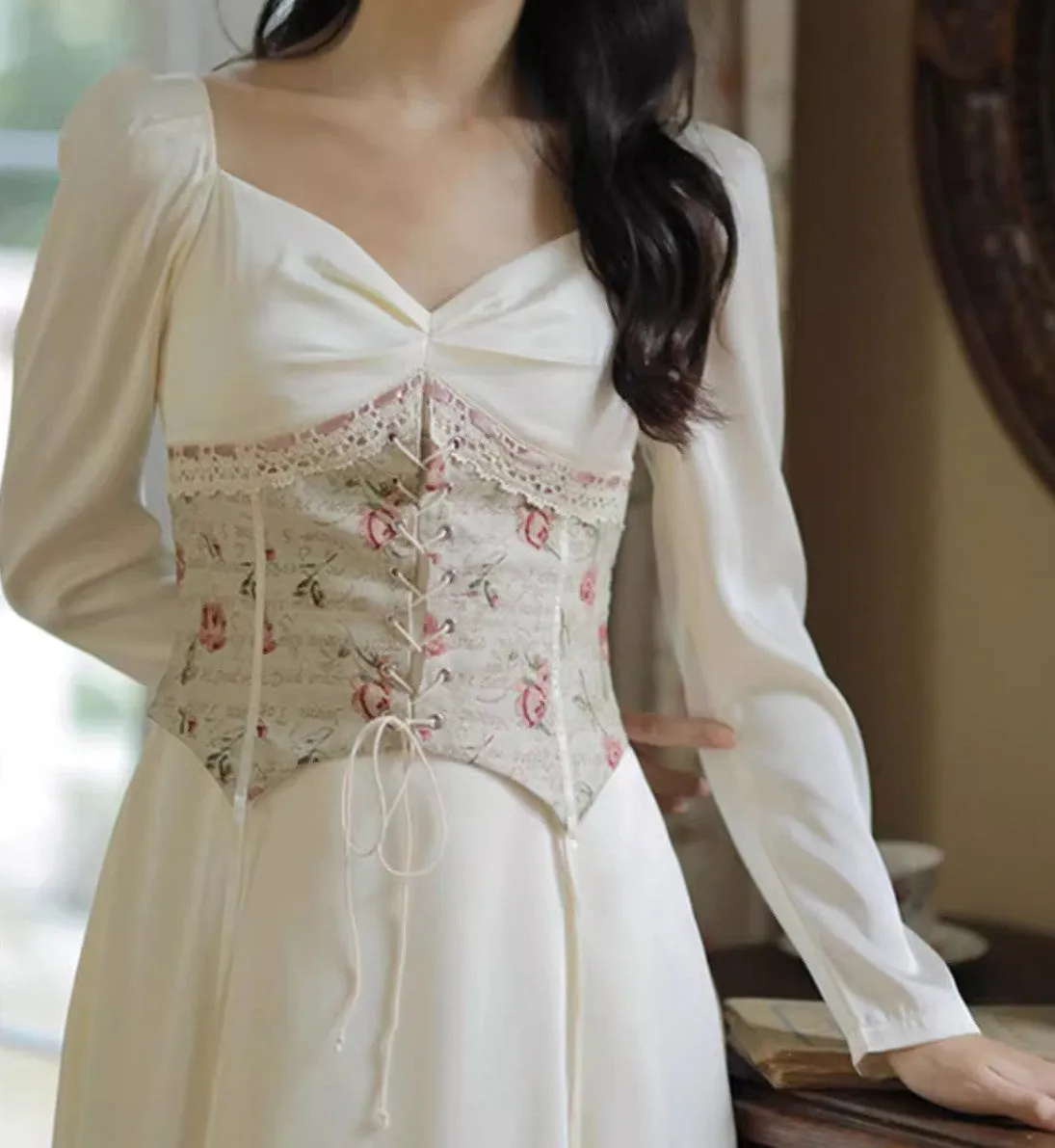Retro 30s Lace up Corset Dress