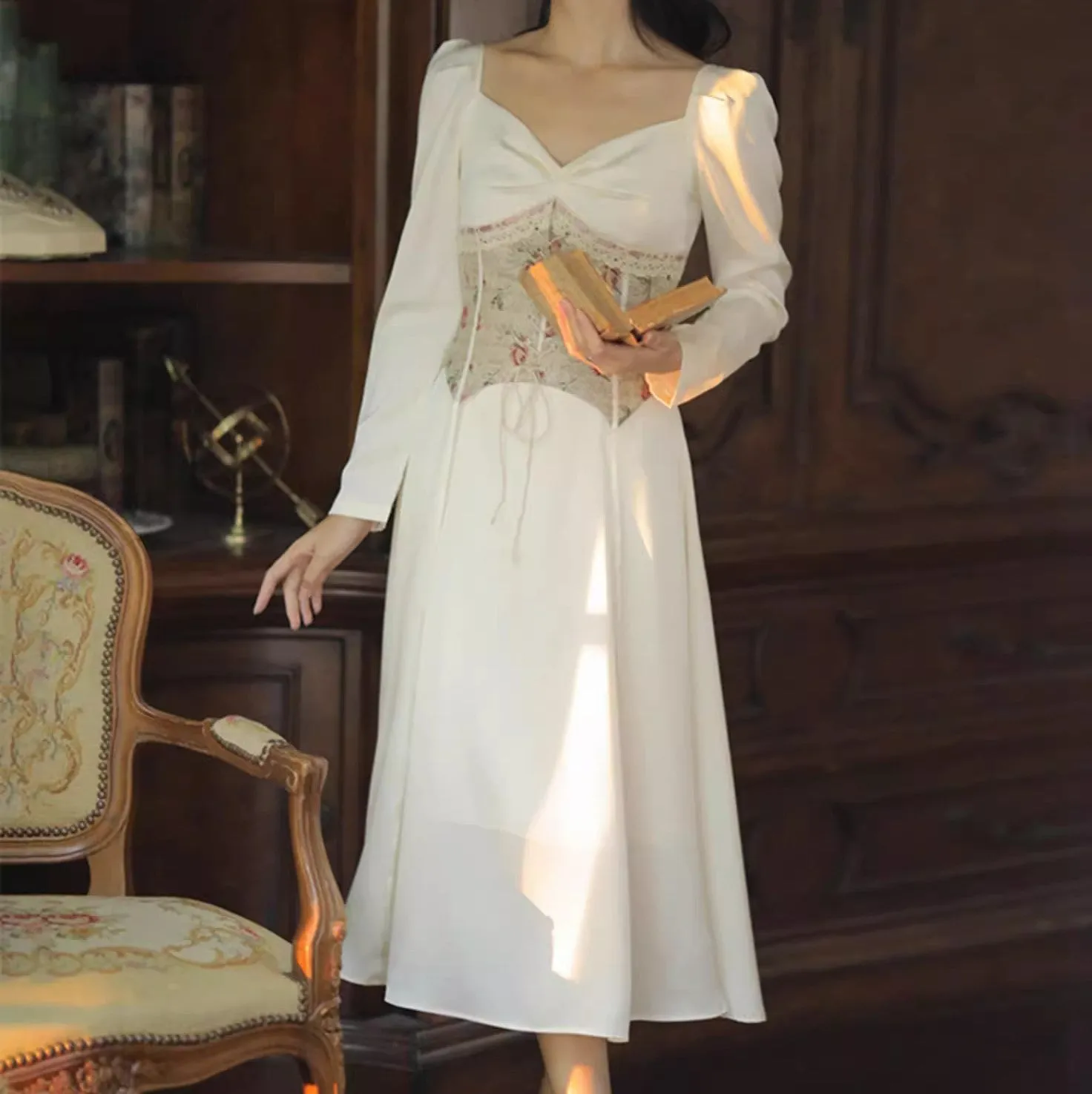 Retro 30s Lace up Corset Dress