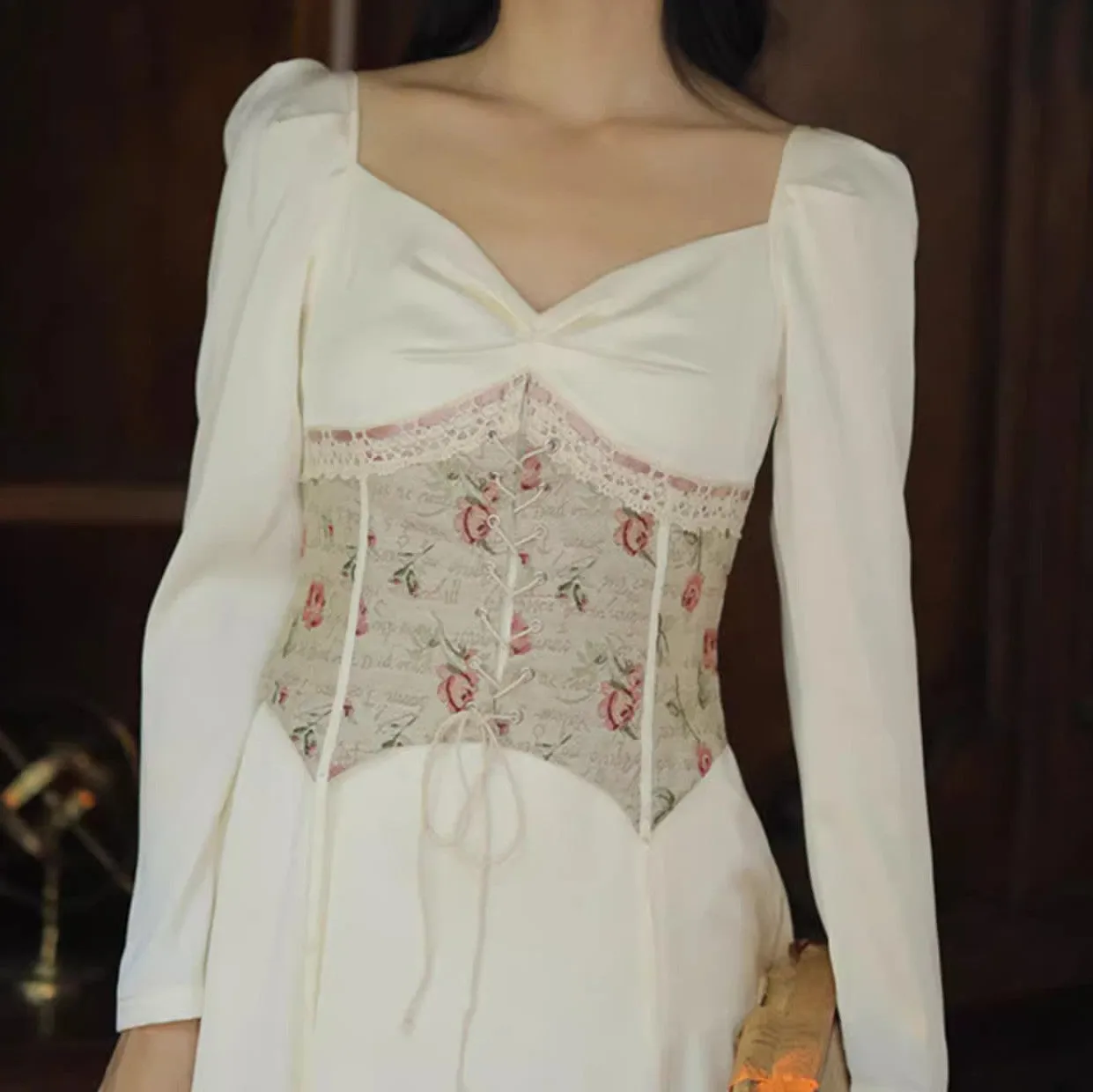 Retro 30s Lace up Corset Dress