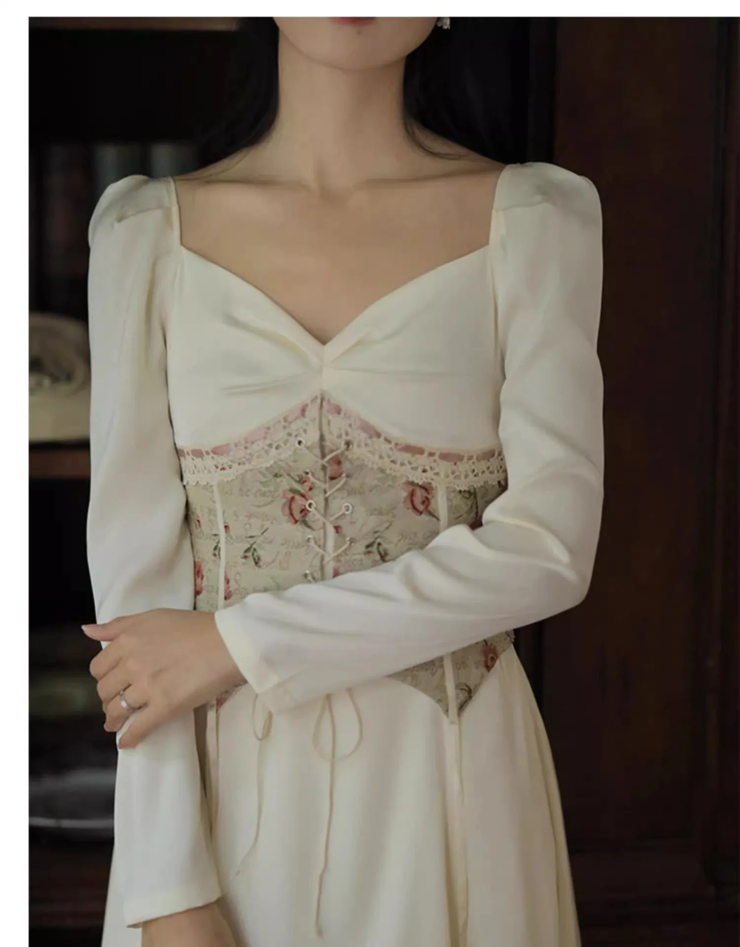 Retro 30s Lace up Corset Dress