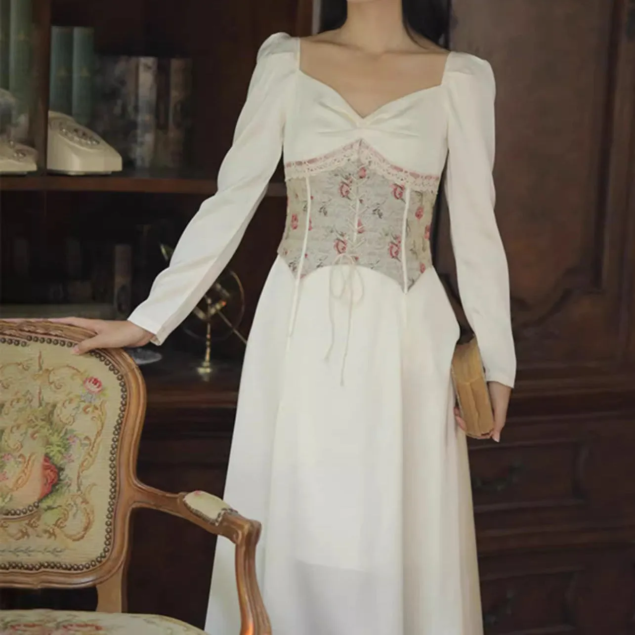Retro 30s Lace up Corset Dress
