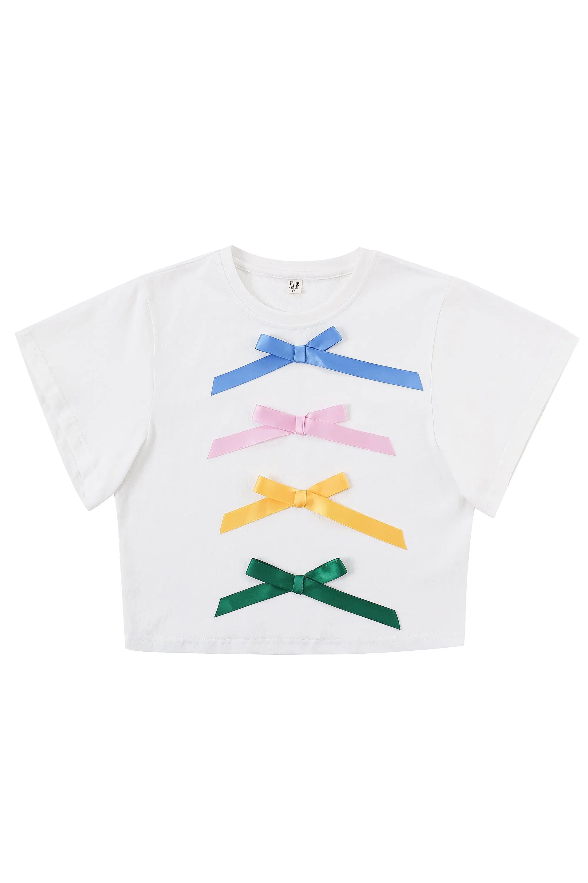 Satin Bow Crop Tommy Tee White