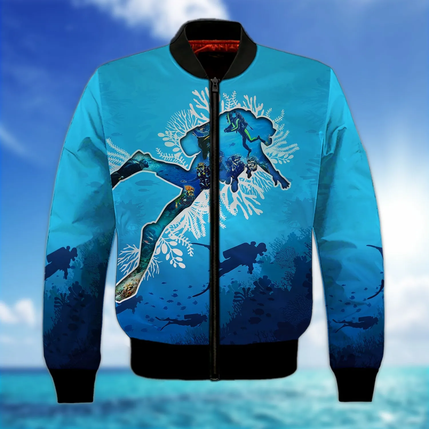 Scuba Diving Ocean Blue 3D Full Print Sweatshirt Hoodie Bomber, Christmas Gift for Diving Lovers