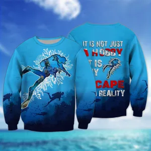 Scuba Diving Ocean Blue 3D Full Print Sweatshirt Hoodie Bomber, Christmas Gift for Diving Lovers
