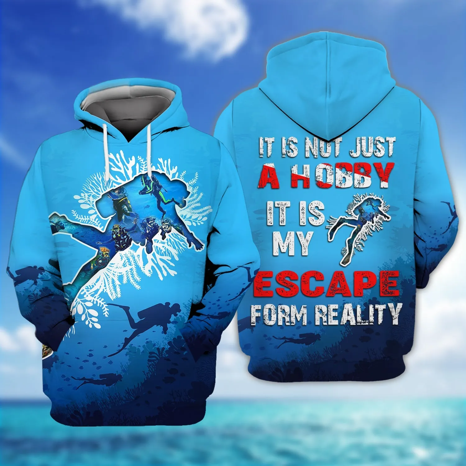 Scuba Diving Ocean Blue 3D Full Print Sweatshirt Hoodie Bomber, Christmas Gift for Diving Lovers
