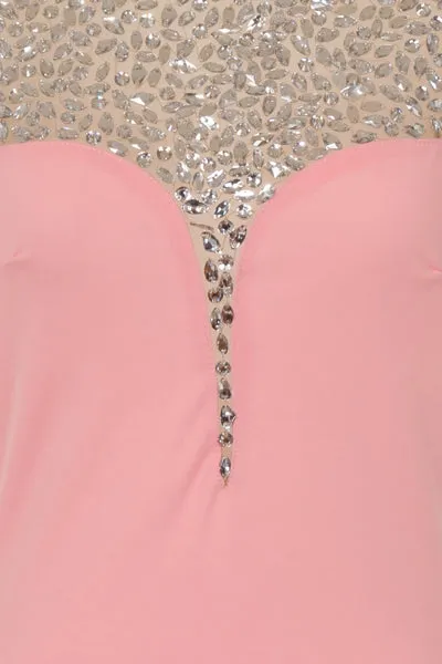 Seska Blush Crystal Plunge Thigh Split Fishtail Maxi Dress