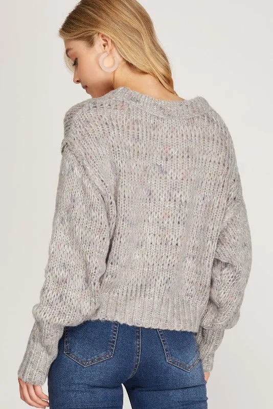 She   Sky Crop Cardigan - Grey Multi