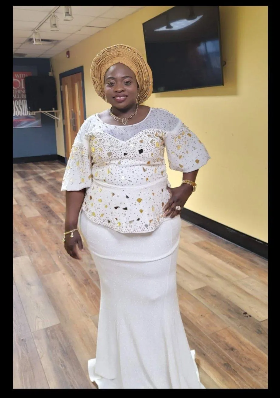 Short Sleeve with Gold Rhinestone Dress
