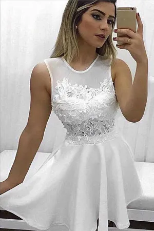 Short White Chiffon Lace Homecoming Dress