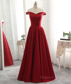Simple burgundy off shoulder long prom dress burgundy evening dress