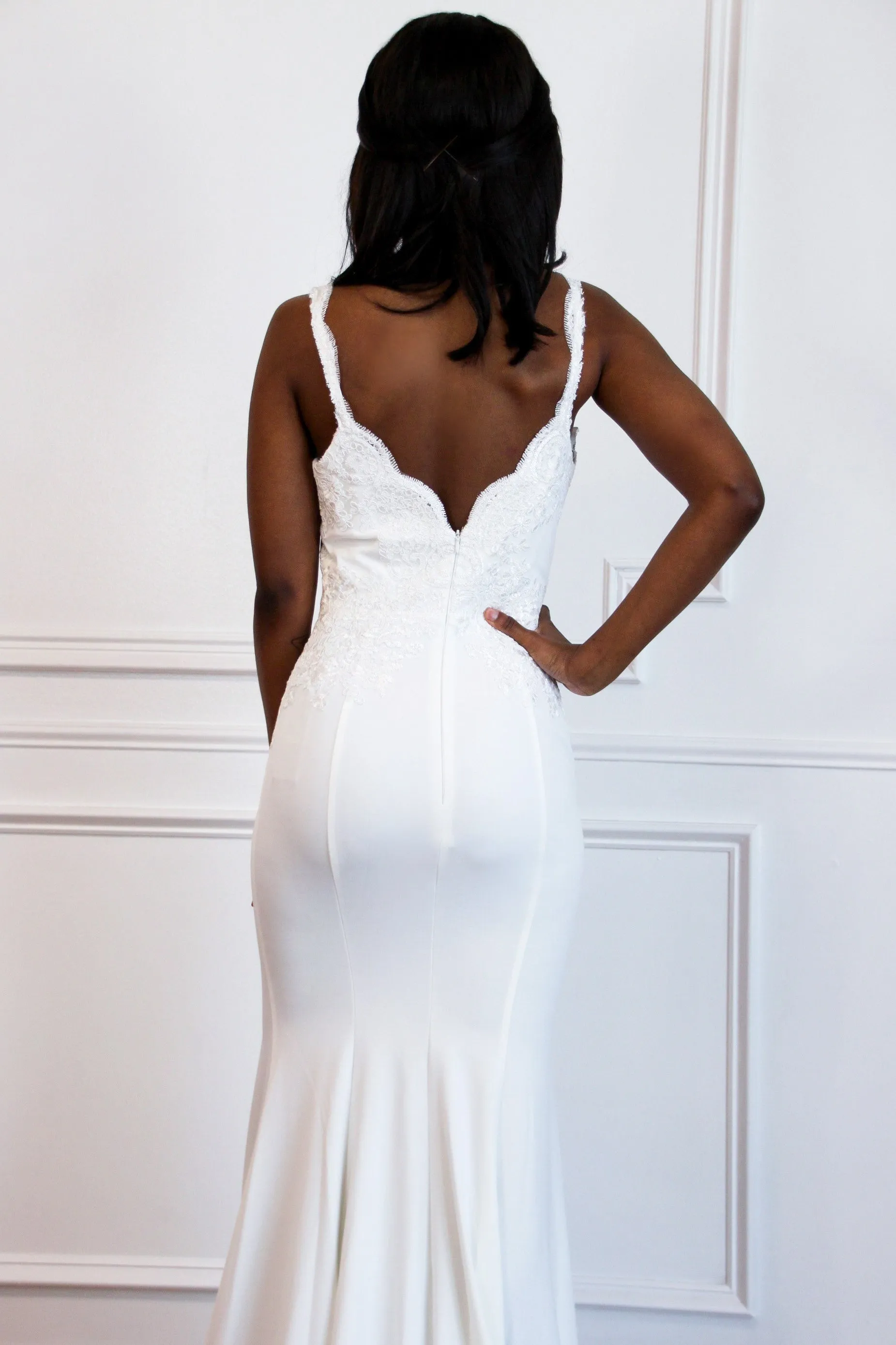 Simple Elegance Slit Wedding Dress: White