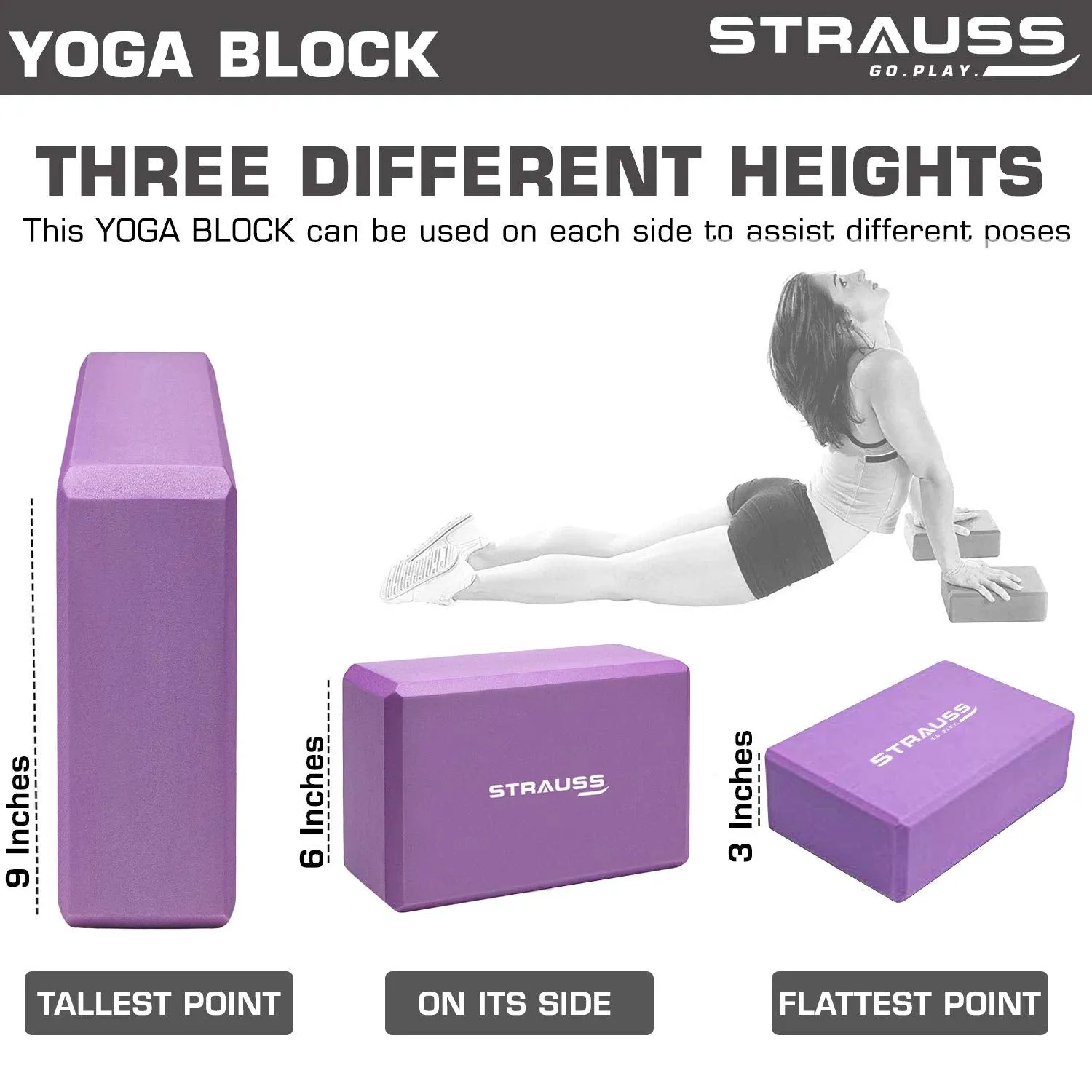 Strauss Lightweight Eco Friendly Yoga Mat 6 mm (Purple), Yoga Block (Purple) Pair and Yoga Belt (Blue)