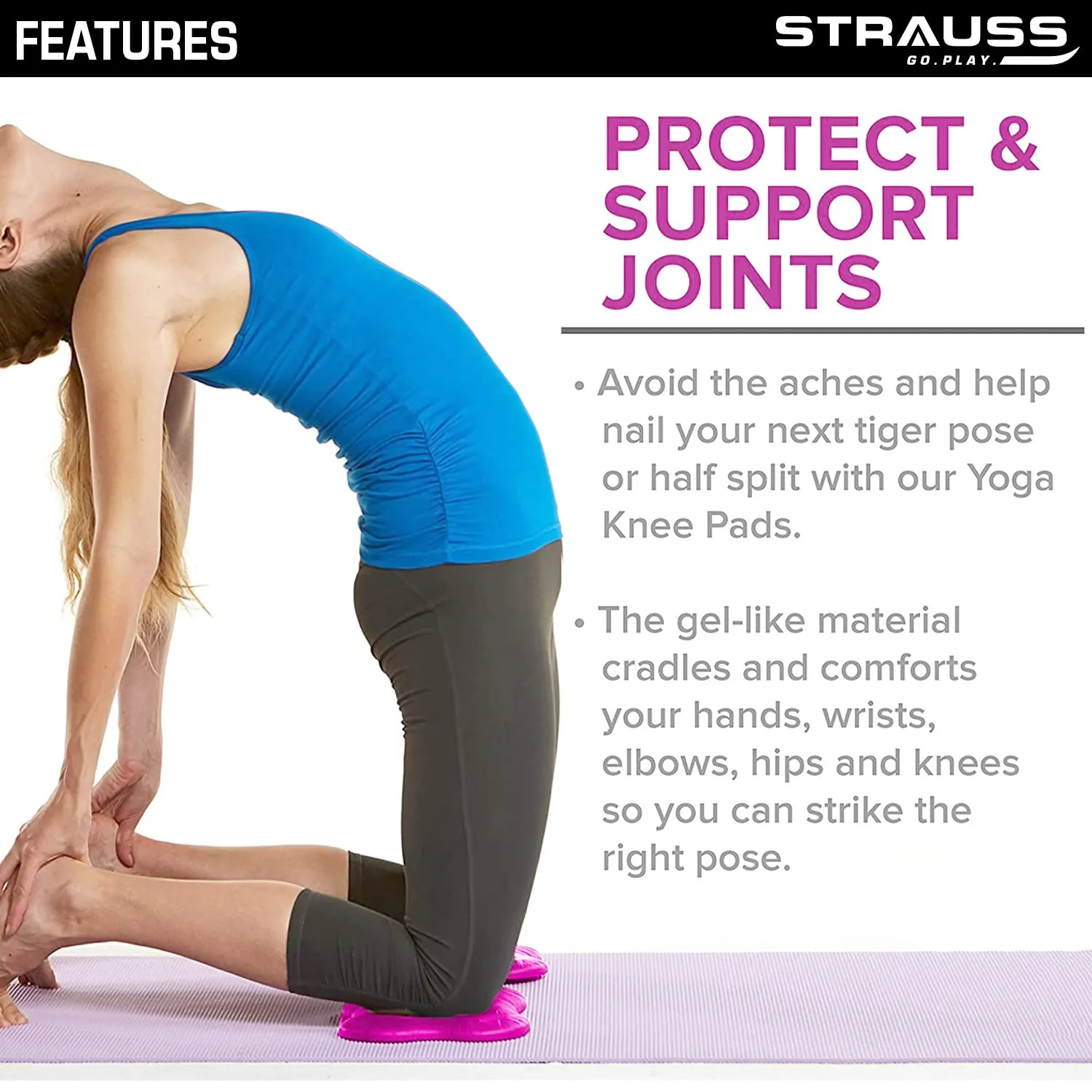 Strauss Yoga Knee & Elbow Cushion Pad | Support for Knees,Hands,Wrists,Elbows | Ideal For Planks,Push-ups,Yoga,Meditation,Pilates & Workout| Padding for Joint Protection and Stability |Set of 2,(Pink)