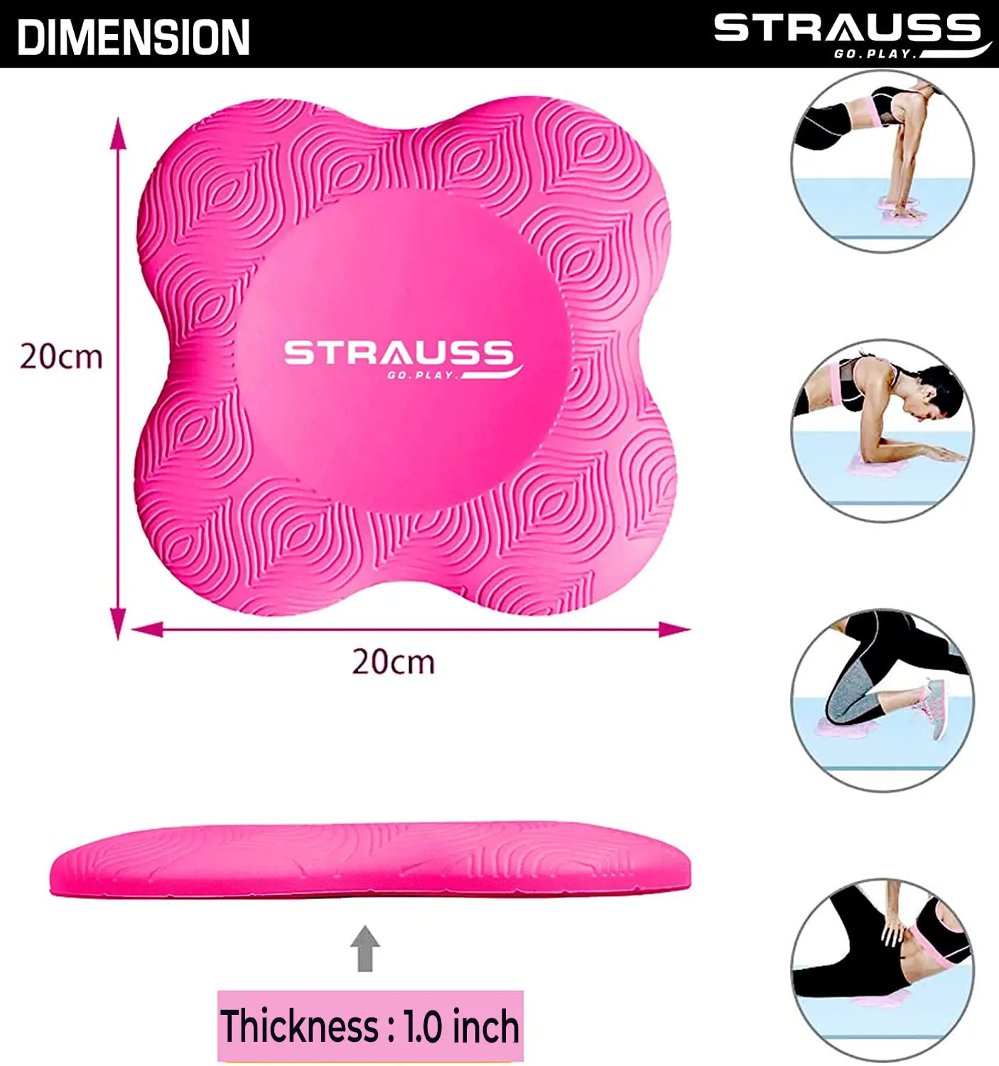Strauss Yoga Knee & Elbow Cushion Pad | Support for Knees,Hands,Wrists,Elbows | Ideal For Planks,Push-ups,Yoga,Meditation,Pilates & Workout| Padding for Joint Protection and Stability |Set of 2,(Pink)