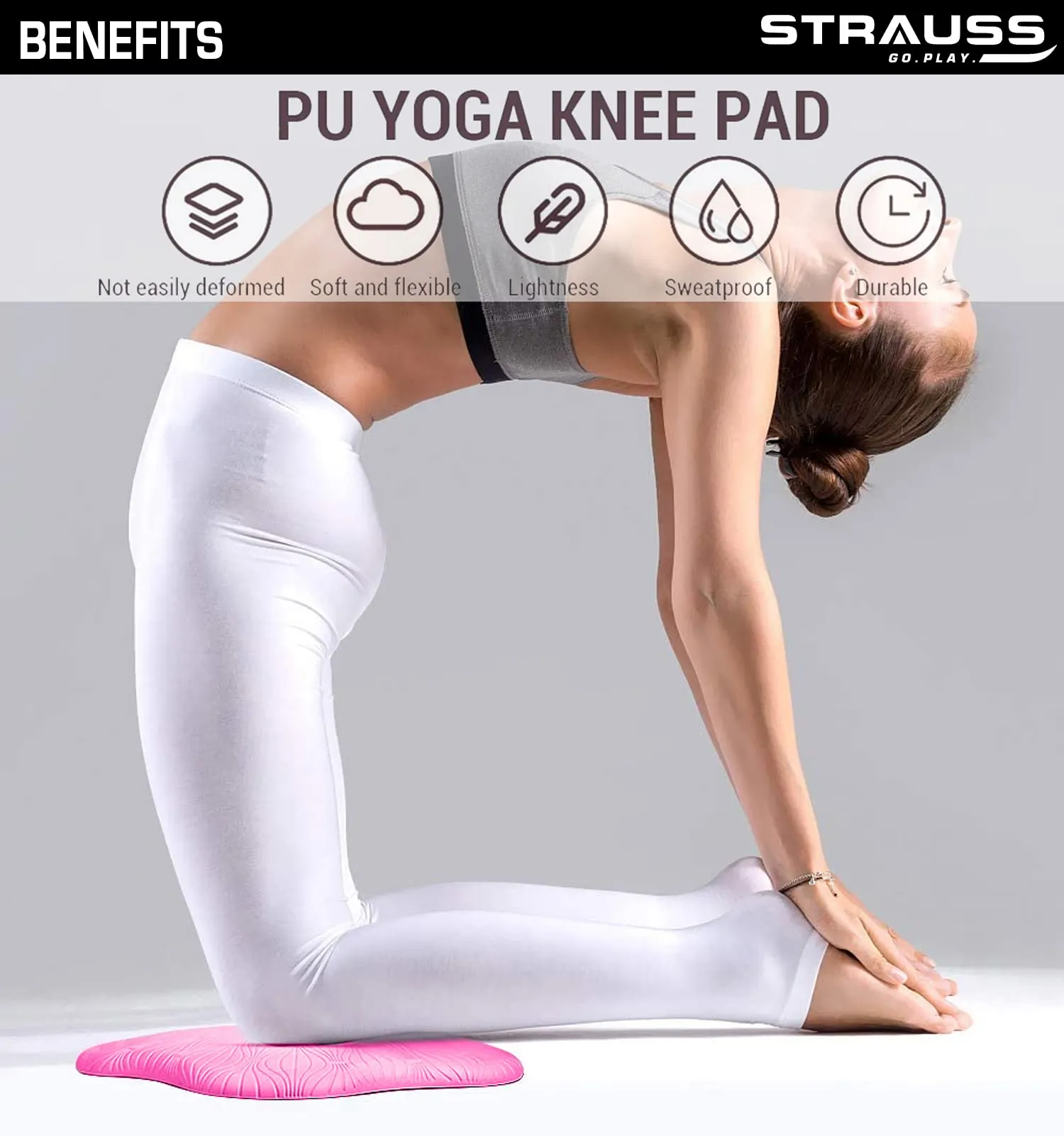 Strauss Yoga Knee & Elbow Cushion Pad | Support for Knees,Hands,Wrists,Elbows | Ideal For Planks,Push-ups,Yoga,Meditation,Pilates & Workout| Padding for Joint Protection and Stability |Set of 2,(Pink)