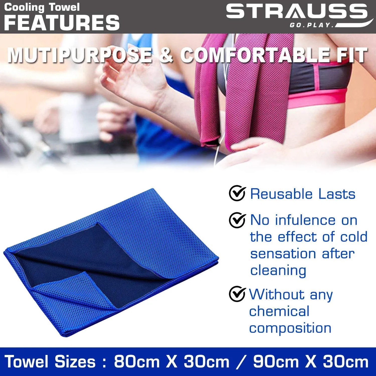 Strauss Yoga Mat 6MM,(Floral Blue), Yoga Block (Purple), Pair, Anti-Microbial Sports Cooling Towel(Blue) and Yoga Belt, 8 Feet, (Blue)