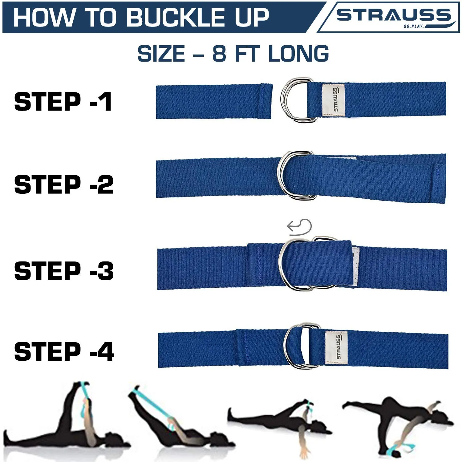 Strauss Yoga Mat 6MM,(Floral Blue), Yoga Block (Purple), Pair, Anti-Microbial Sports Cooling Towel(Blue) and Yoga Belt, 8 Feet, (Blue)